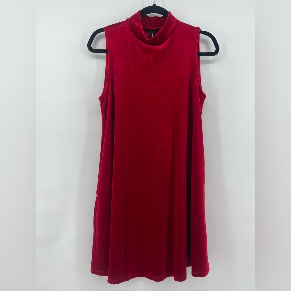NWT Agnes & Dora Red Velvet Sleeveless Mock-neck Dress Women’s Size Medium 8-10